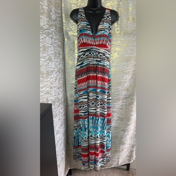 Papillon Women’s Multicolor Low Cut Maxi Dress Size XL - Picture 2 of 14